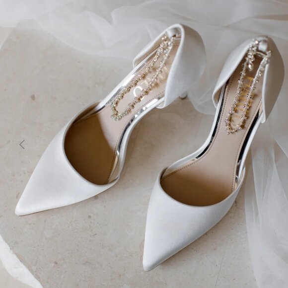 USED once -Daniela - Satin Pointed Toe Stiletto With Ankle Bracelet - Soft White - Picture 2 of 5